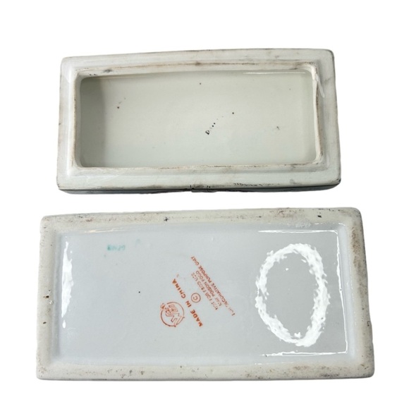 Vintage Heavy Rectangular Porcelain Ceramic  Trinket Box Equestrian Theme - Picture 3 of 9